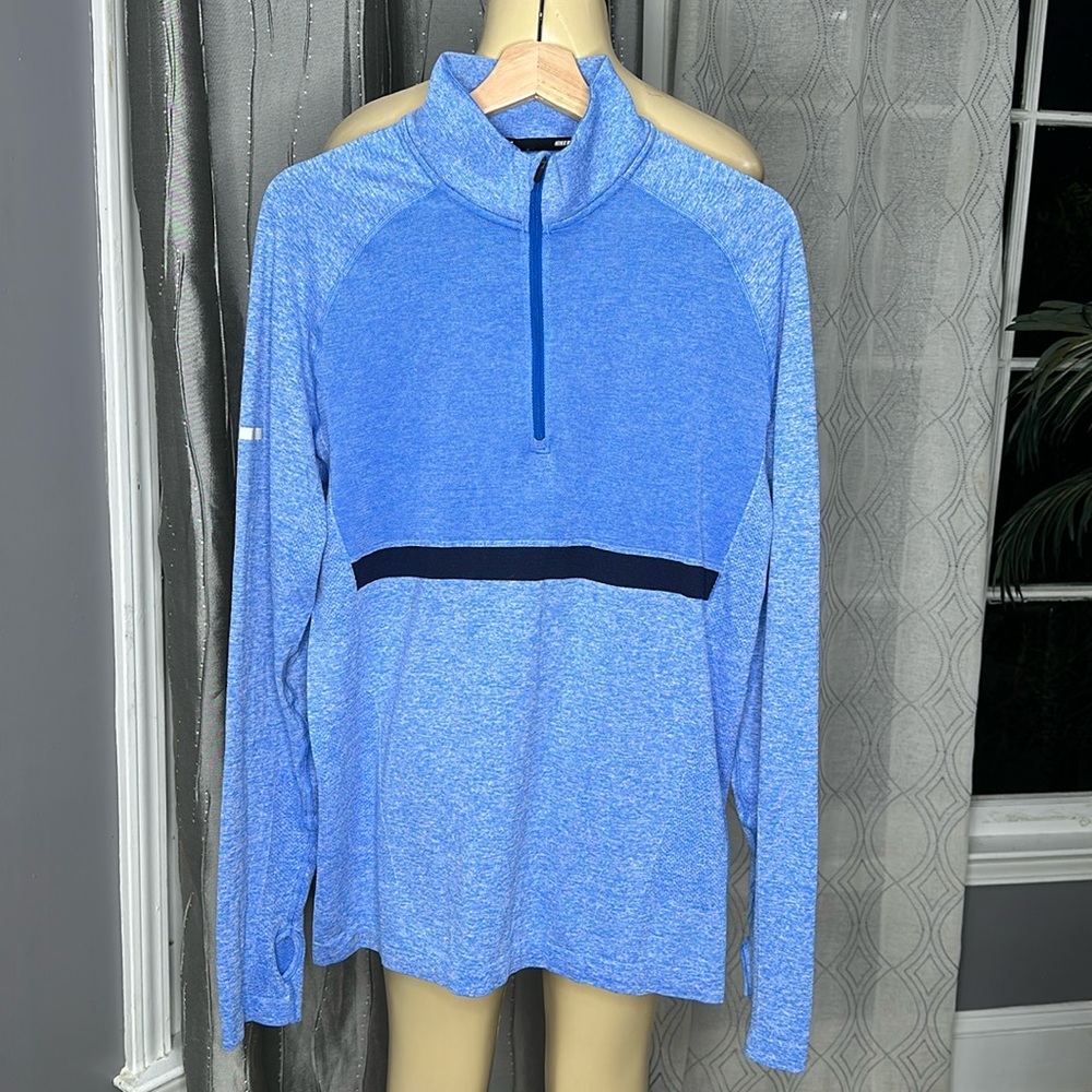 Nike Shirt Women's Large Blue Dri-Fit Running Long Sleeve 1/4 Zip Mock Neck